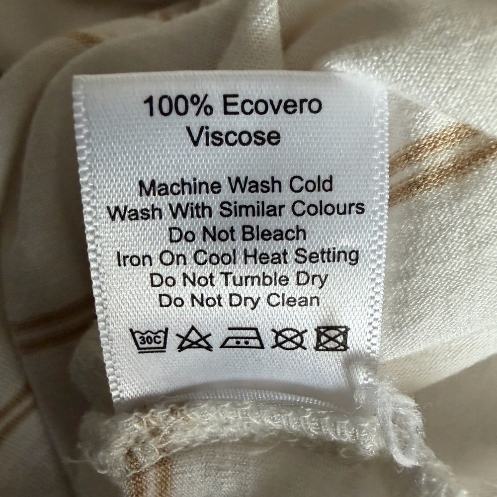 Able Clothing Made in India Ecovero Viscose Cream Brown Striped Tee Women Large - Picture 8 of 8